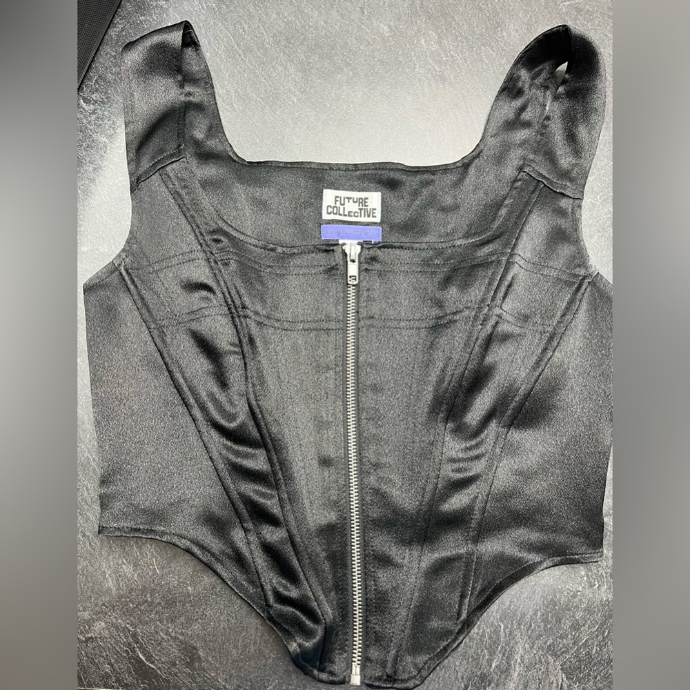 Future Collective Black Boned Front Zipper Bustier Size 4